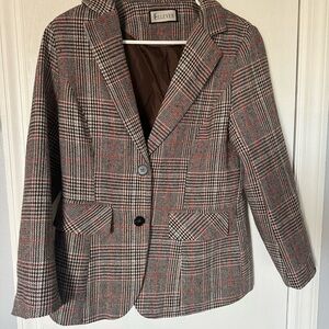 Women's Vintage Plaid Blazer - Black, Orange, Gray